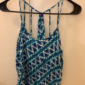 Blue and white patterned tank